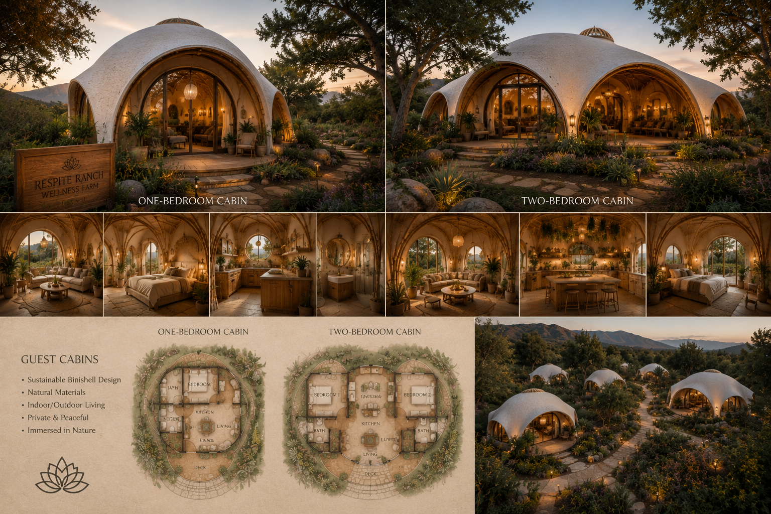 Unique sanctuary architecture at Respite Ranch nestled in nature