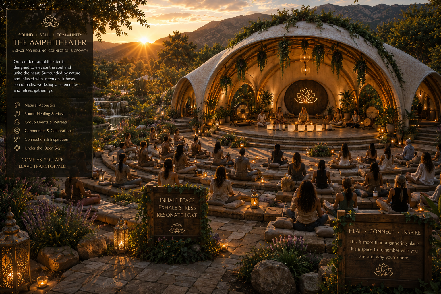 Community gathering at Respite Ranch — work-exchange participants